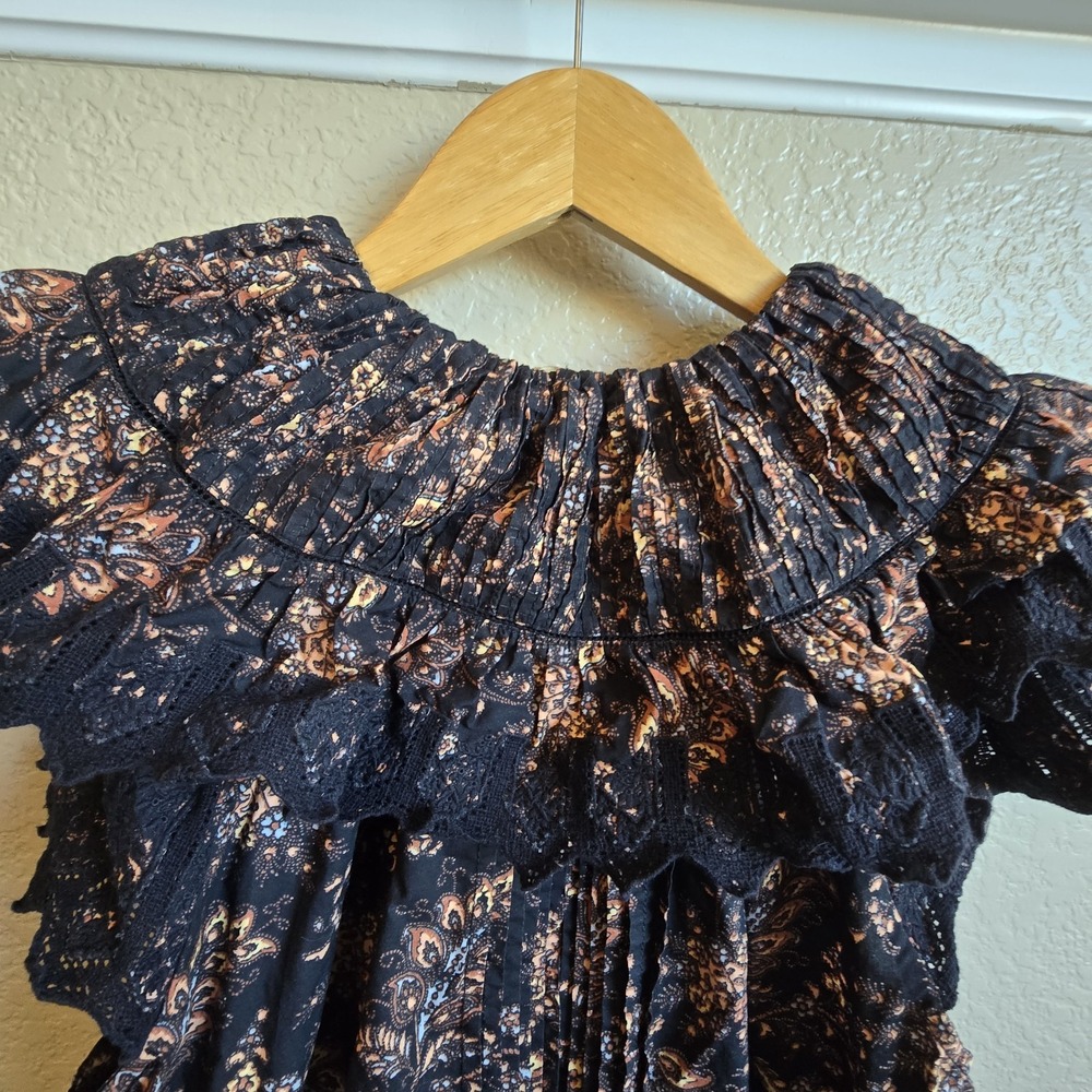 Ulla Johnson Jacqueline 8 Black Floral Pleated Cocktail Evening Midi Dress - Picture 13 of 14